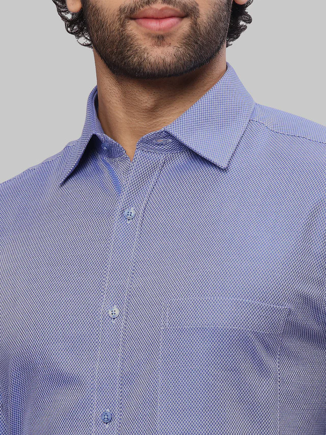 Raymond Men Blue Dobby Slim Fit Cotton Formal Shirt - Image 6