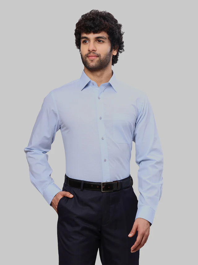 Raymond Men Blue Dobby Slim Fit Cotton Shirt