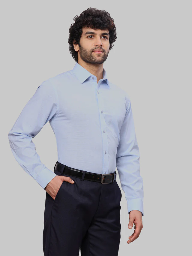 Raymond Men Blue Dobby Slim Fit Cotton Shirt - Image 2