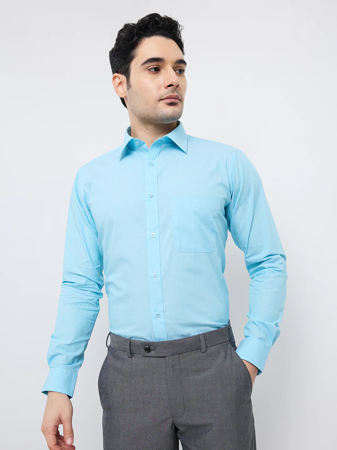 Raymond Men Blue Fil-A-Fil Slim Fit Cotton Formal Shirt