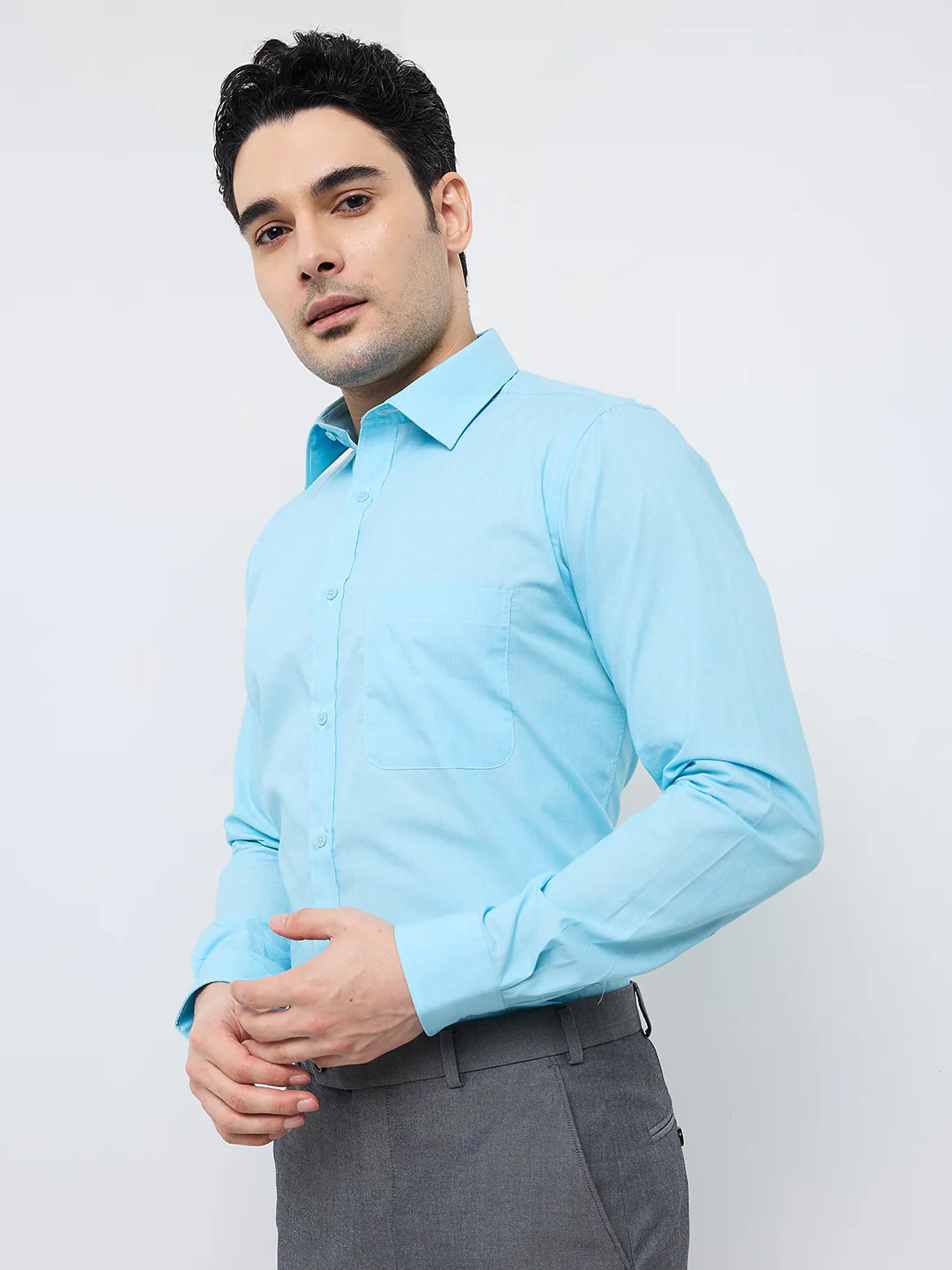 Raymond Men Blue Fil-A-Fil Slim Fit Cotton Formal Shirt - Image 3