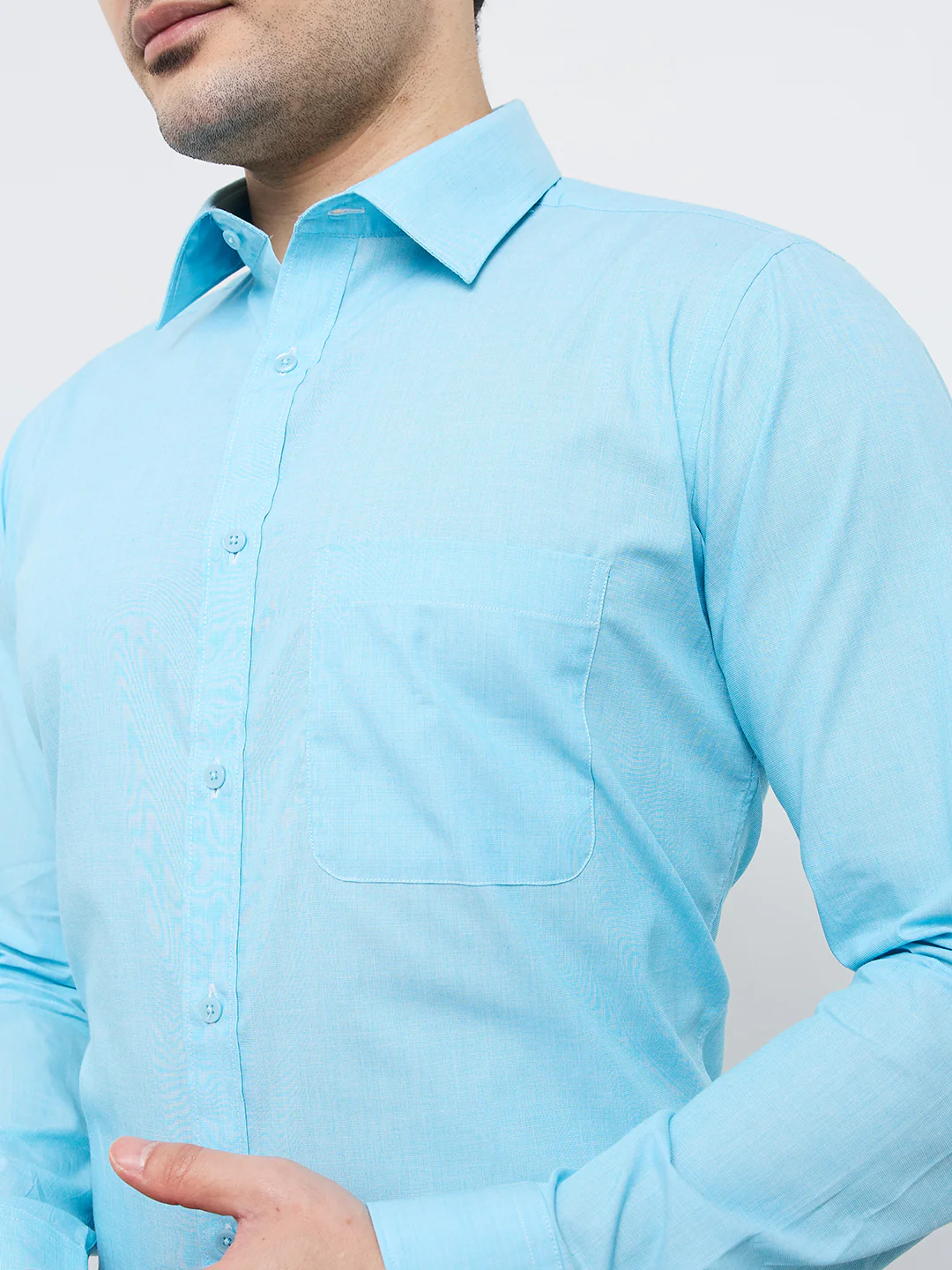 Raymond Men Blue Fil-A-Fil Slim Fit Cotton Formal Shirt - Image 6