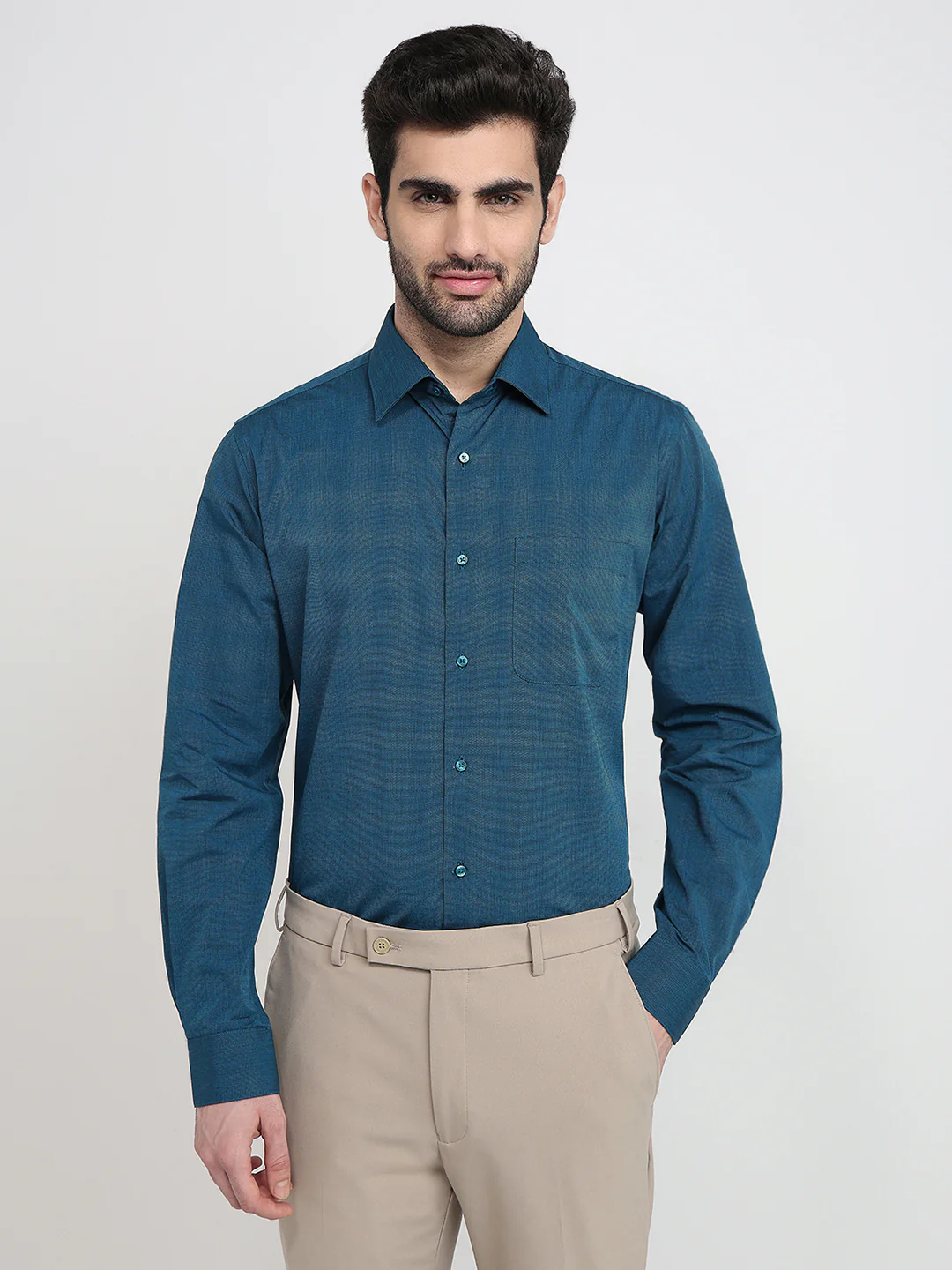 Raymond Men Blue Fil-A-Fil Slim Fit Cotton Full Sleeve Formal Shirt