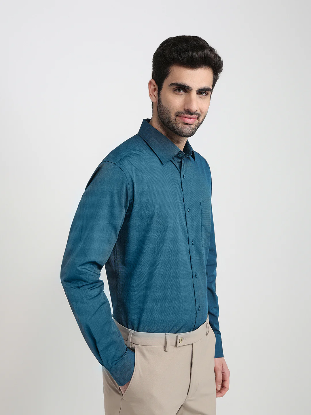 Raymond Men Blue Fil-A-Fil Slim Fit Cotton Full Sleeve Formal Shirt - Image 3