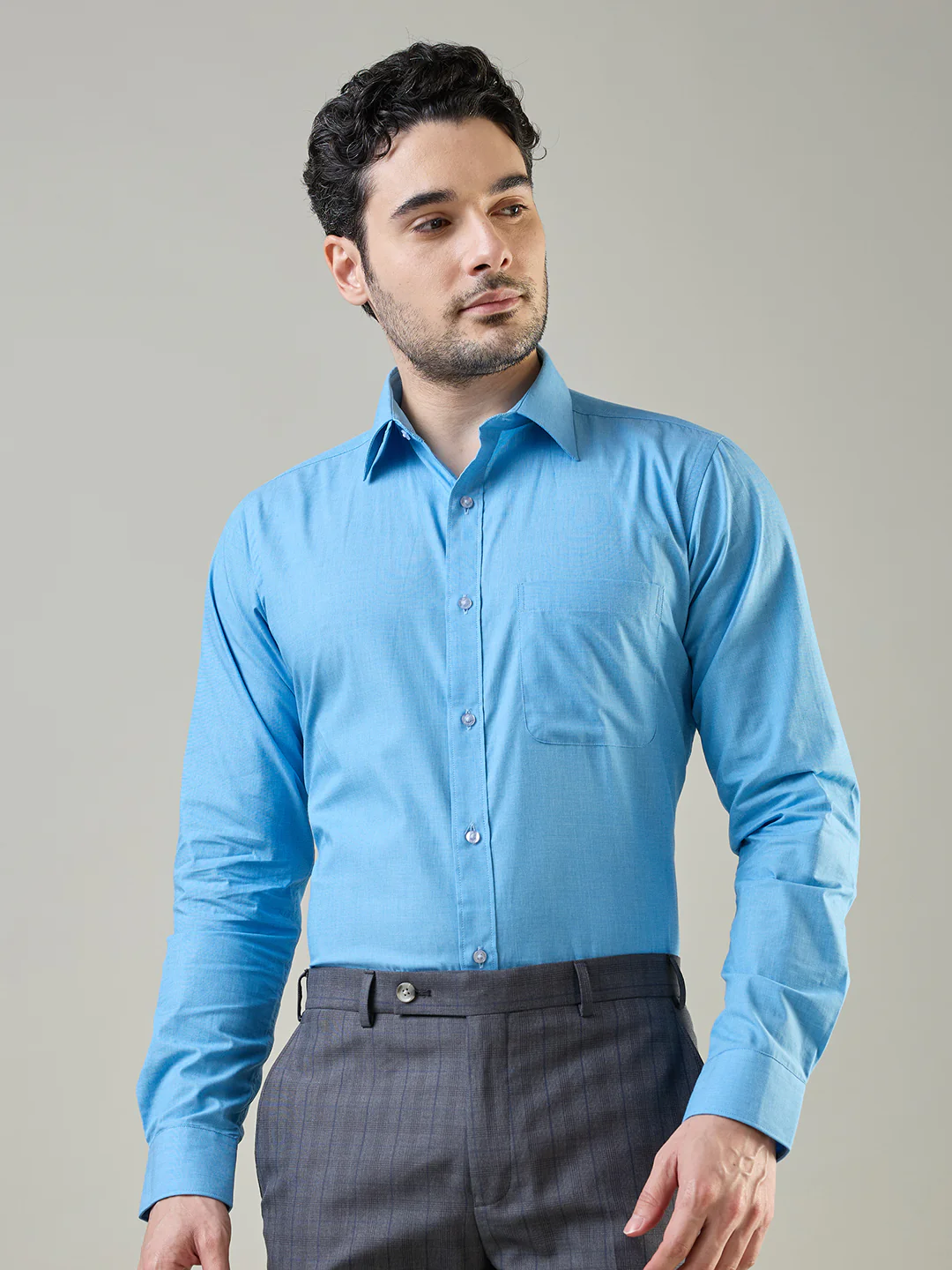 Raymond Men Blue Fil-A-Fil Slim Fit Cotton Shirt