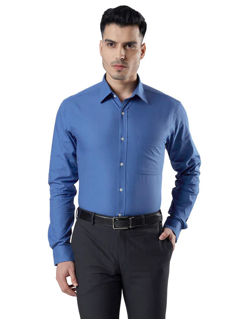 Raymond Men Blue Fil-A-Fil Slim Fit Cotton Shirt