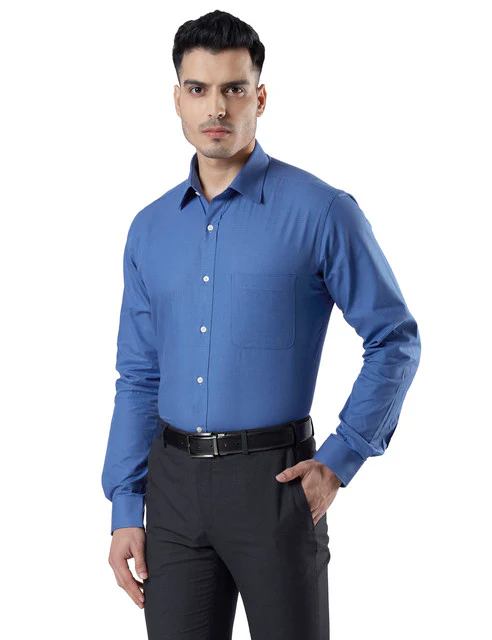 Raymond Men Blue Fil-A-Fil Slim Fit Cotton Shirt - Image 3