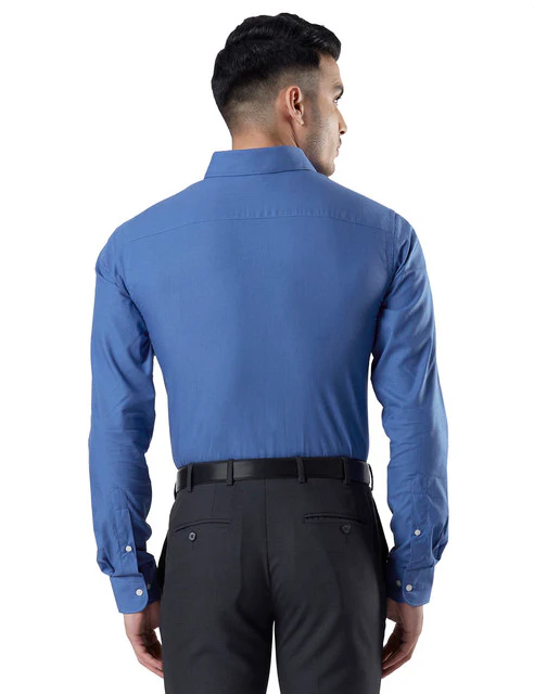 Raymond Men Blue Fil-A-Fil Slim Fit Cotton Shirt - Image 4