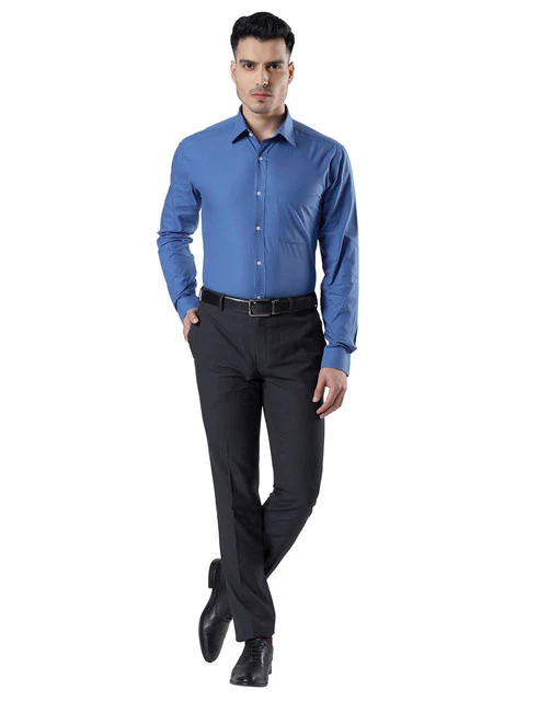 Raymond Men Blue Fil-A-Fil Slim Fit Cotton Shirt - Image 5