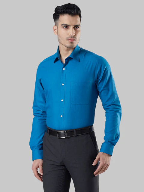Raymond Men Blue Fil-A-Fil Slim Fit Cotton Shirt - Image 3