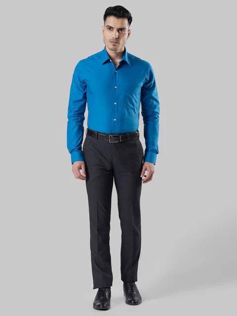 Raymond Men Blue Fil-A-Fil Slim Fit Cotton Shirt - Image 5