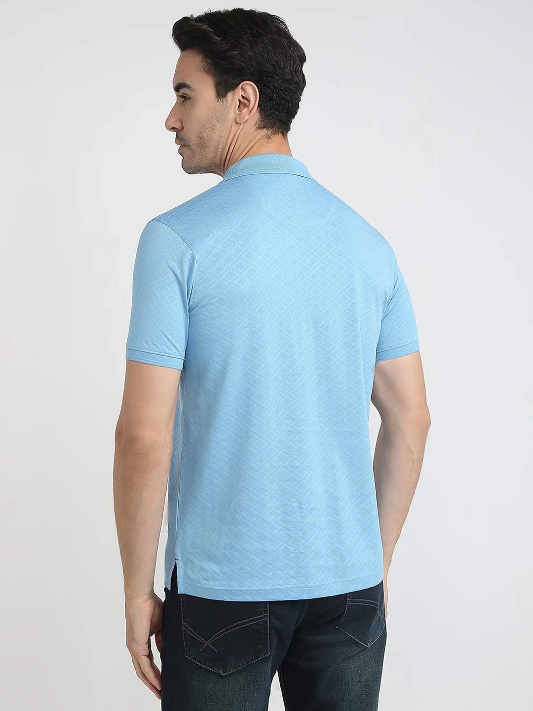 Raymond Men Blue Jacquard Regular Fit Cotton Half Sleeve T-Shirt - Image 4