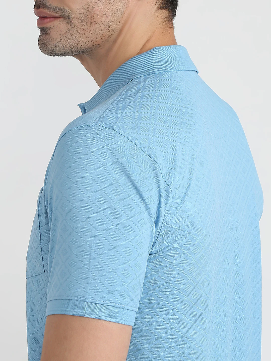 Raymond Men Blue Jacquard Regular Fit Cotton Half Sleeve T-Shirt - Image 6
