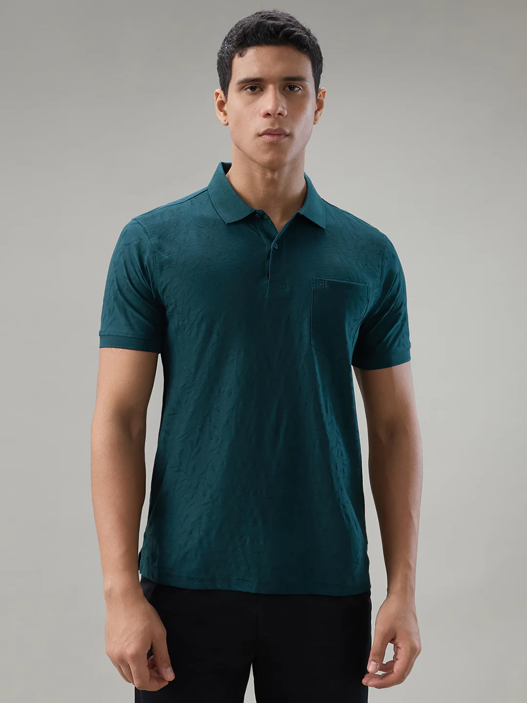 Raymond Men Blue Jacquard Regular Fit Cotton T-shirt