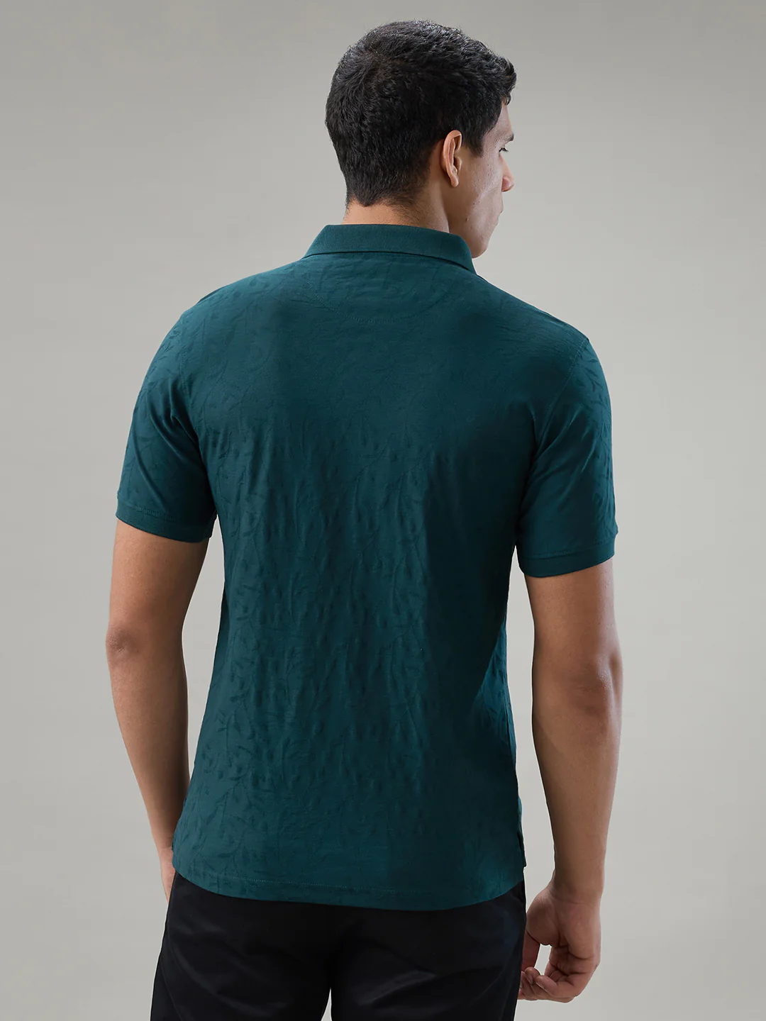 Raymond Men Blue Jacquard Regular Fit Cotton T-shirt - Image 4