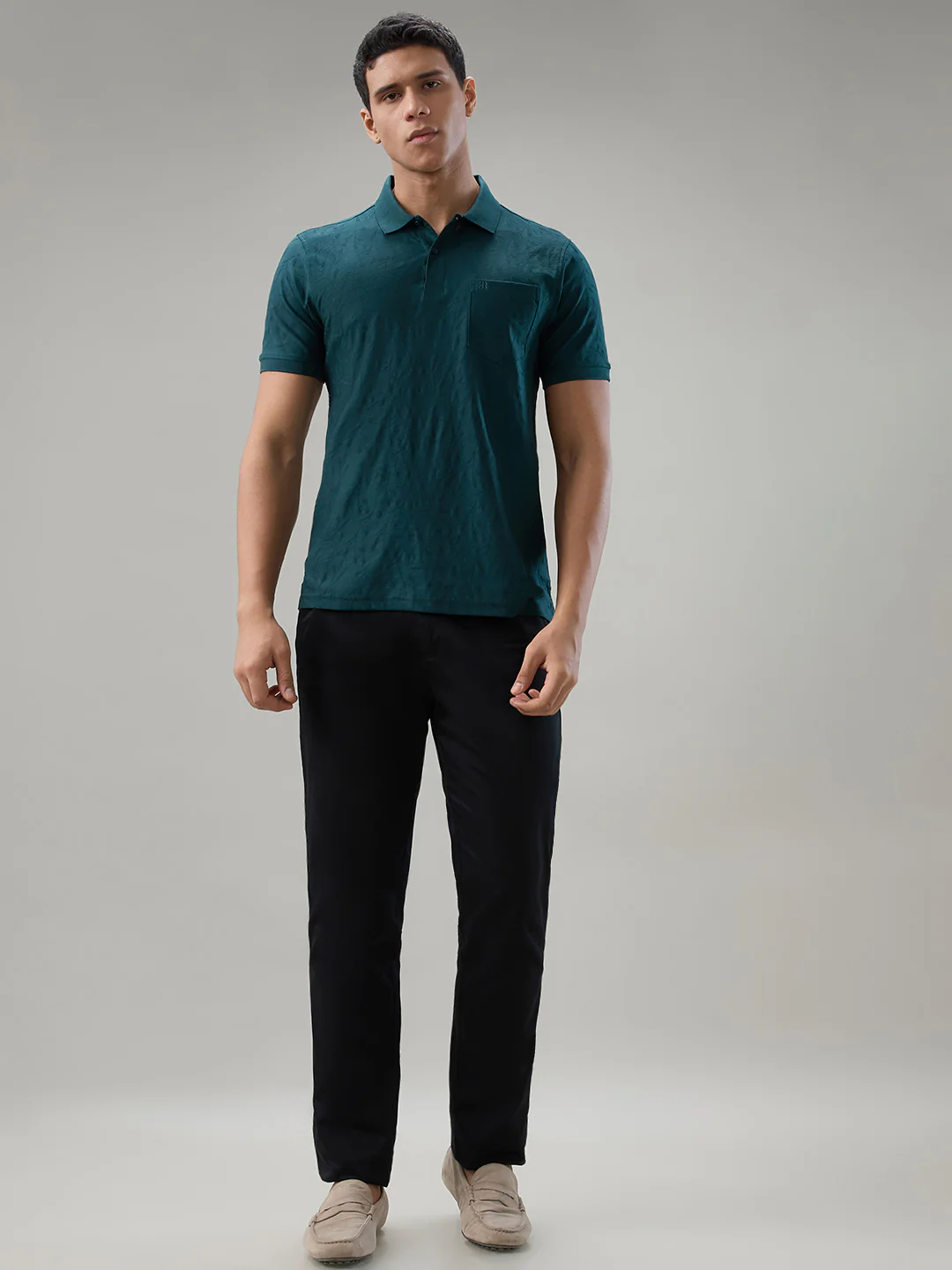 Raymond Men Blue Jacquard Regular Fit Cotton T-shirt - Image 5
