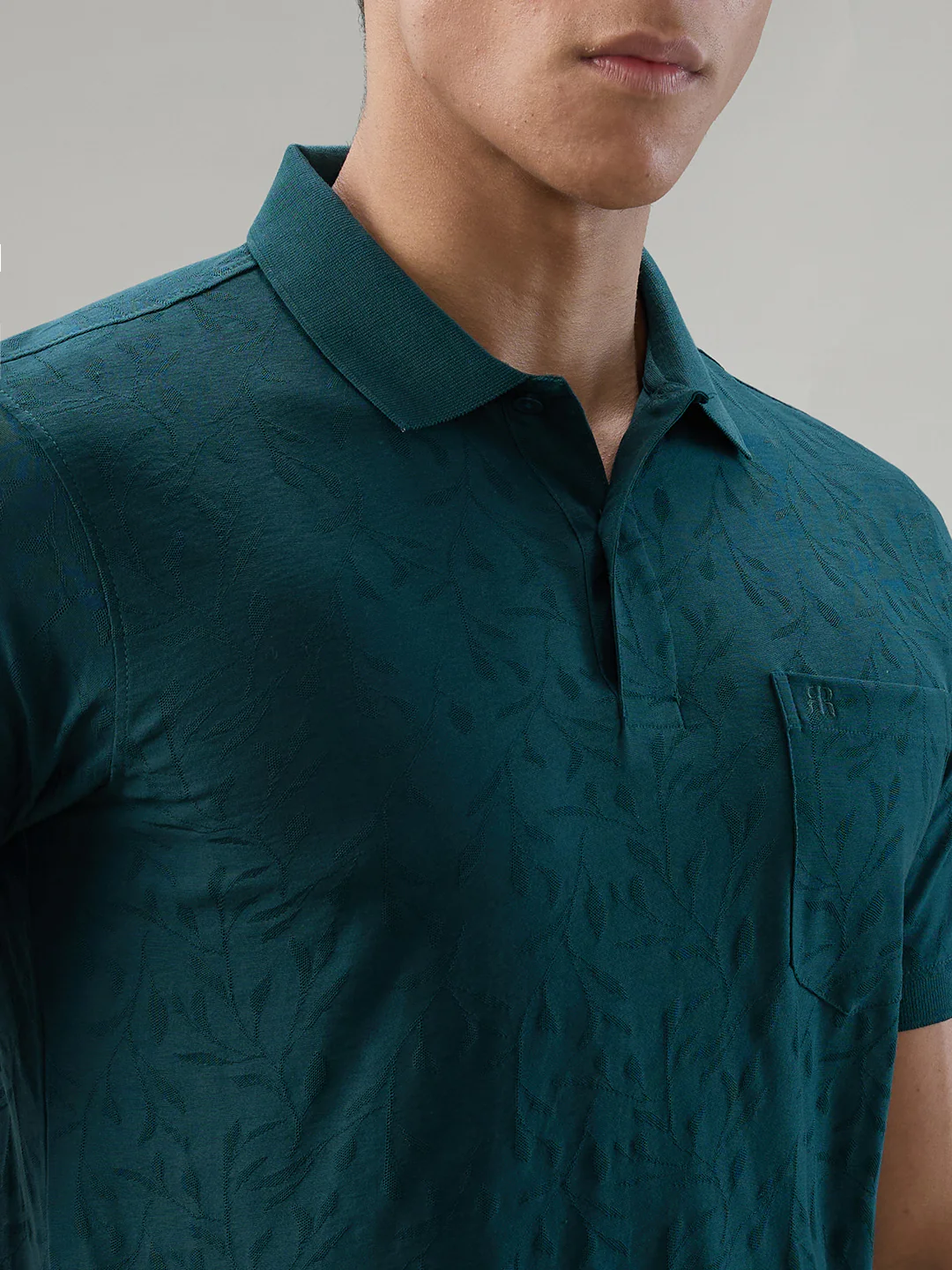 Raymond Men Blue Jacquard Regular Fit Cotton T-shirt - Image 6