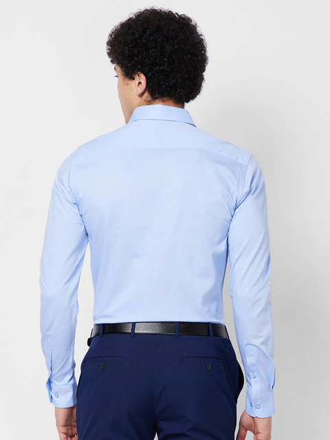 Raymond Men Blue Jacquard Slim Fit Cotton Formal Shirts - Image 4