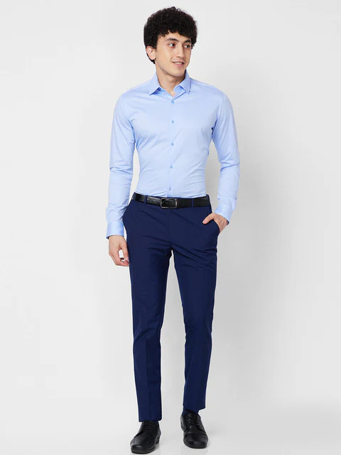 Raymond Men Blue Jacquard Slim Fit Cotton Formal Shirts - Image 5