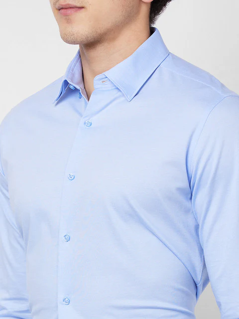 Raymond Men Blue Jacquard Slim Fit Cotton Formal Shirts - Image 6