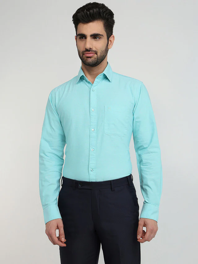 Raymond Men Blue Oxford Slim Fit Cotton Casual Shirt