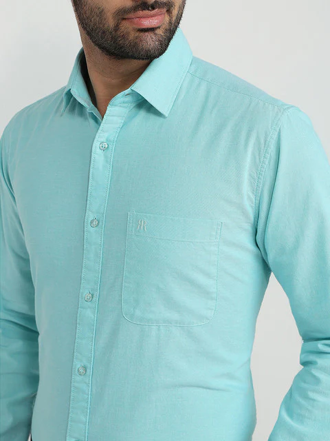 Raymond Men Blue Oxford Slim Fit Cotton Casual Shirt - Image 6