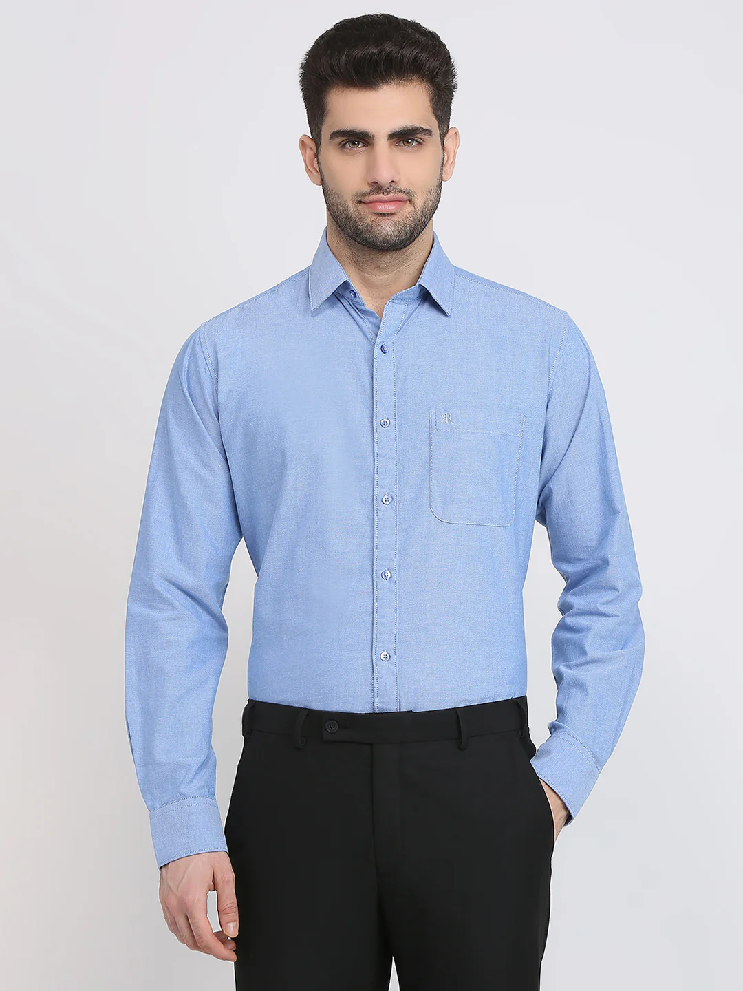 Raymond Men Blue Oxford Slim Fit Cotton Shirt