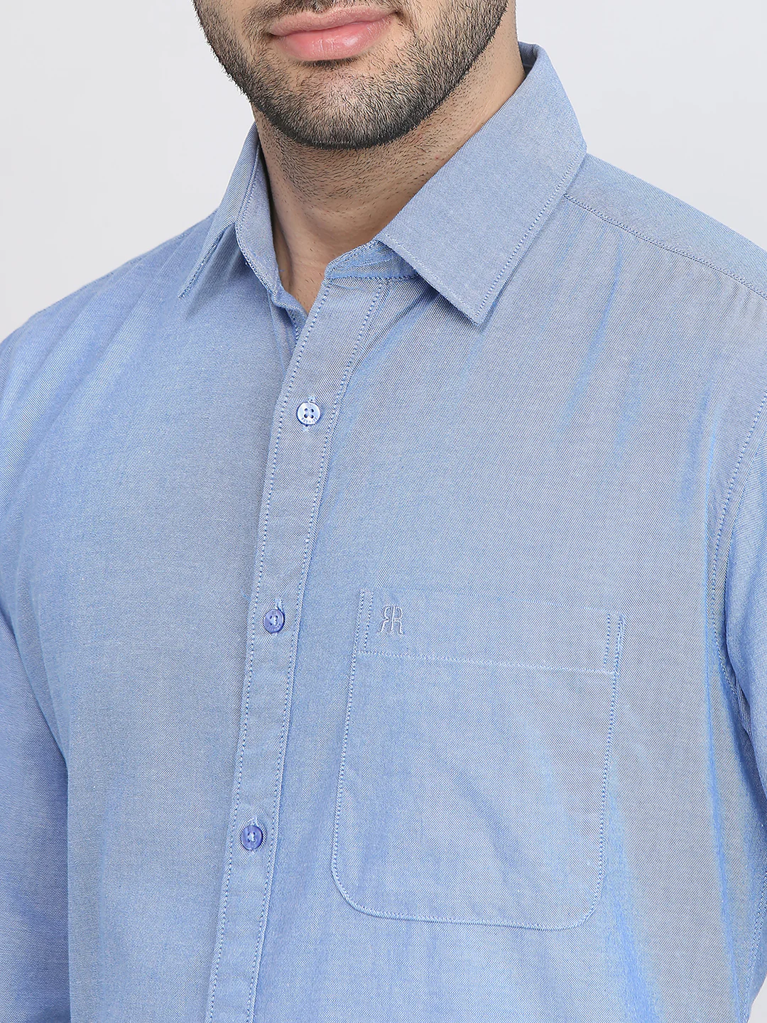 Raymond Men Blue Oxford Slim Fit Cotton Shirt - Image 6