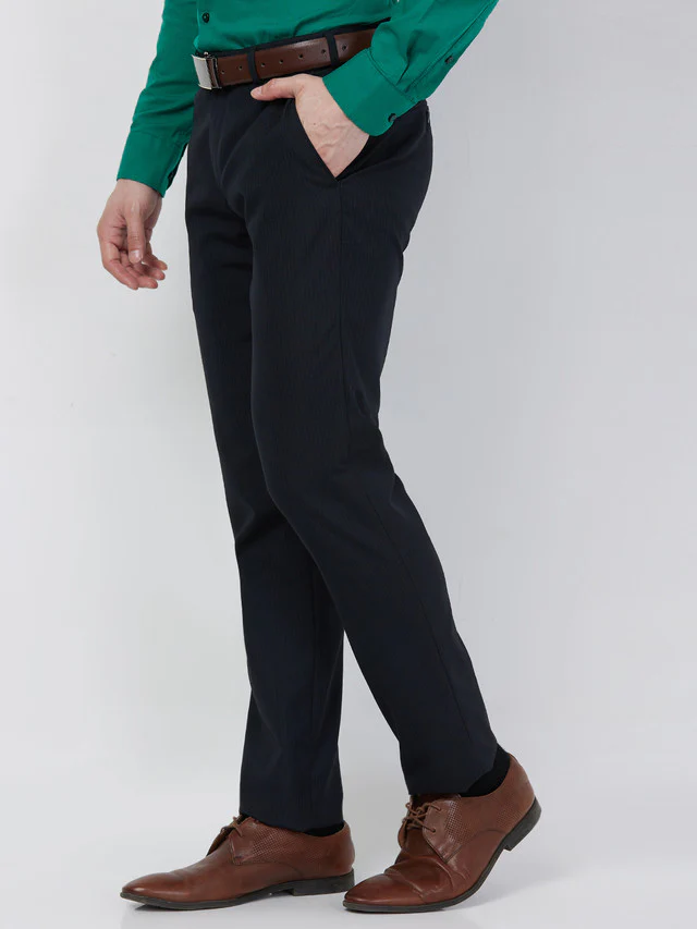Raymond Men Blue Plain Slim Fit Polyester Blend Trouser - Image 3