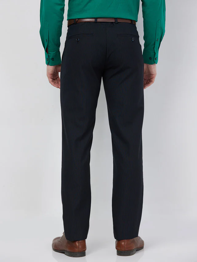 Raymond Men Blue Plain Slim Fit Polyester Blend Trouser - Image 4