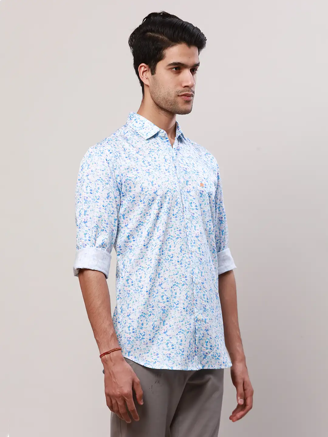 Raymond Men Blue Print Contemporary Fit Cotton Regular Collar Shirt - Image 2