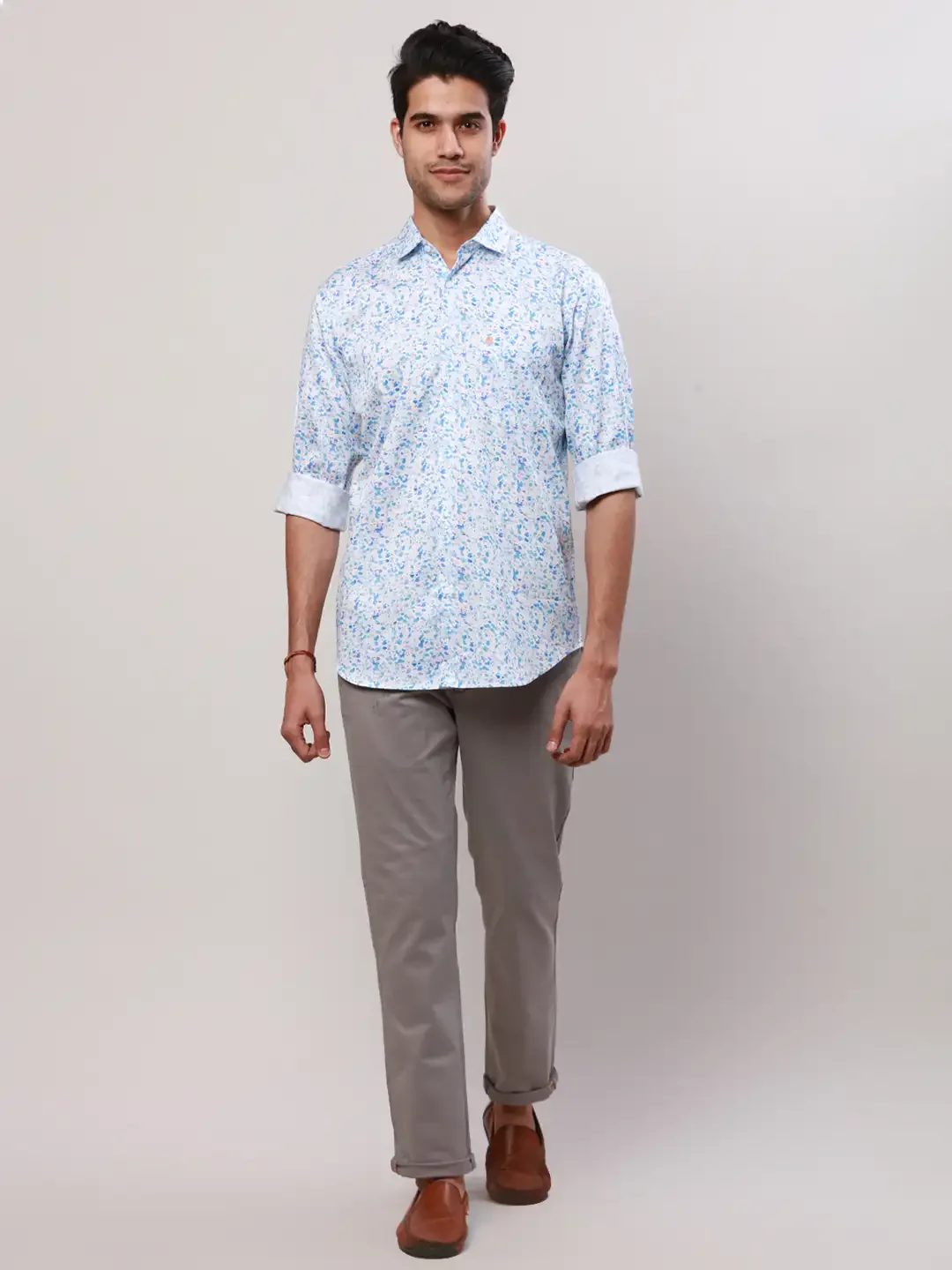 Raymond Men Blue Print Contemporary Fit Cotton Regular Collar Shirt - Image 5