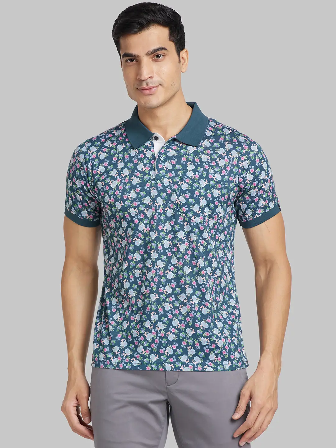 Raymond Men Blue Print Contemporary Fit Cotton T-Shirt
