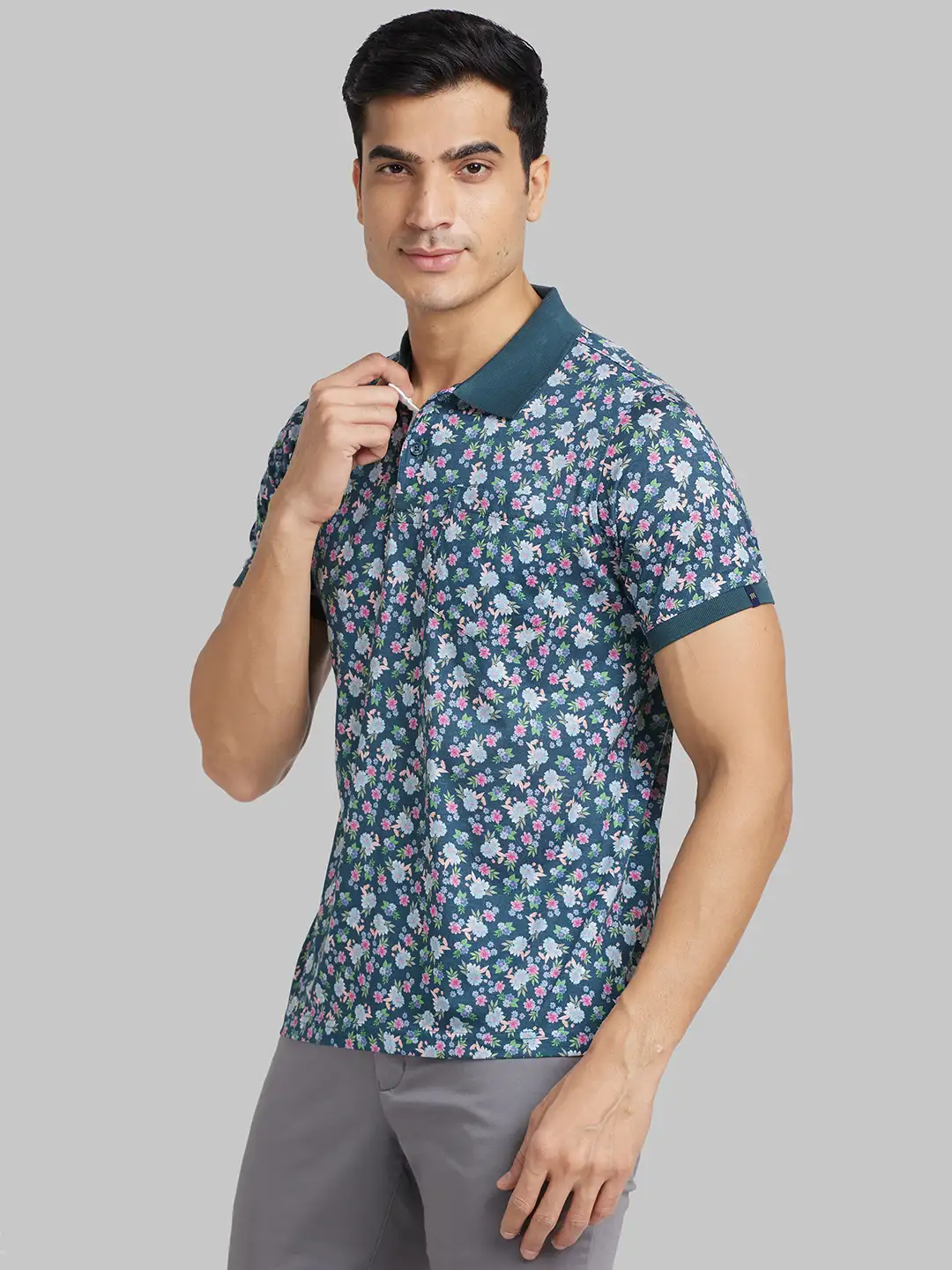 Raymond Men Blue Print Contemporary Fit Cotton T-Shirt - Image 3