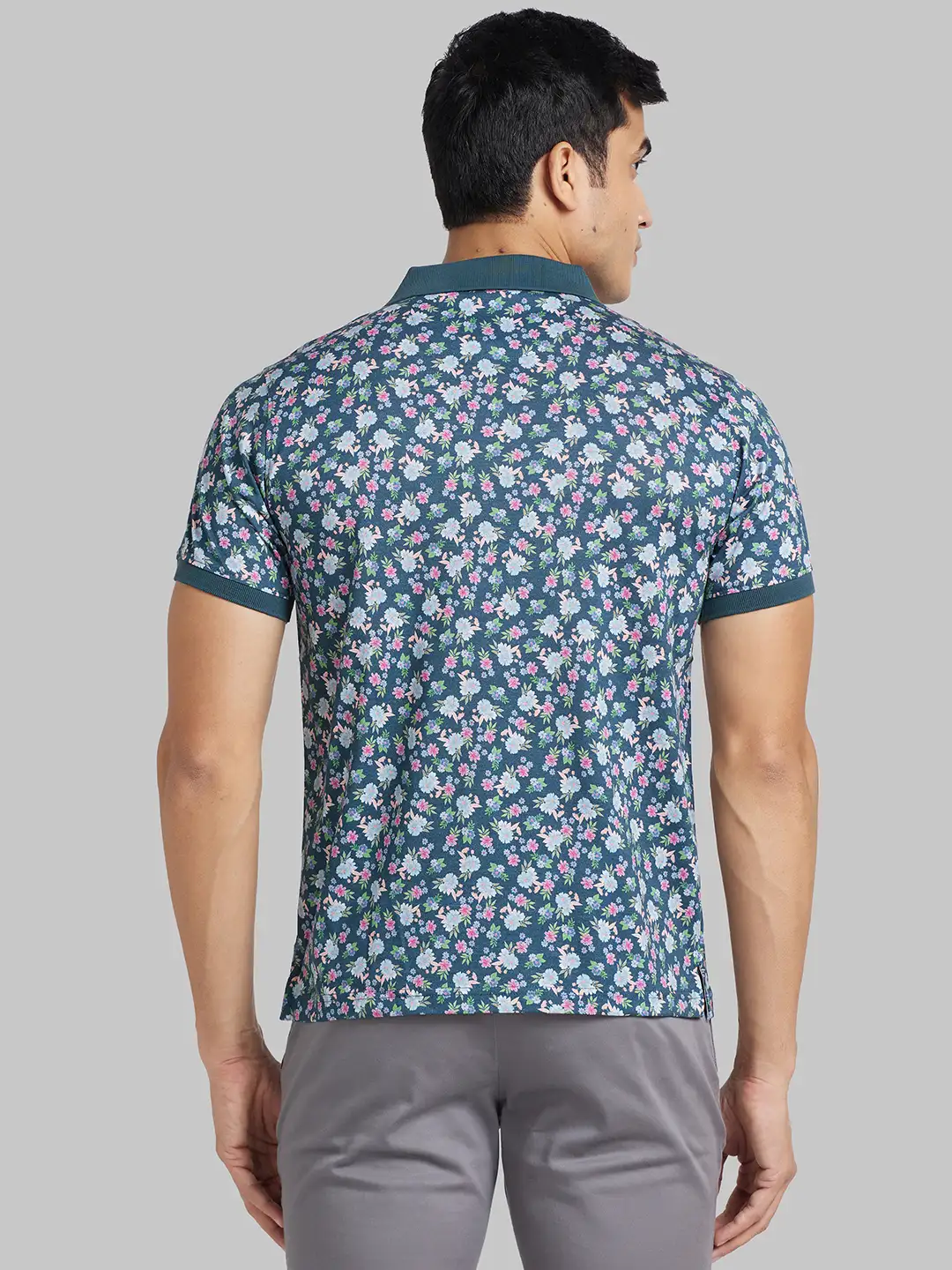 Raymond Men Blue Print Contemporary Fit Cotton T-Shirt - Image 4