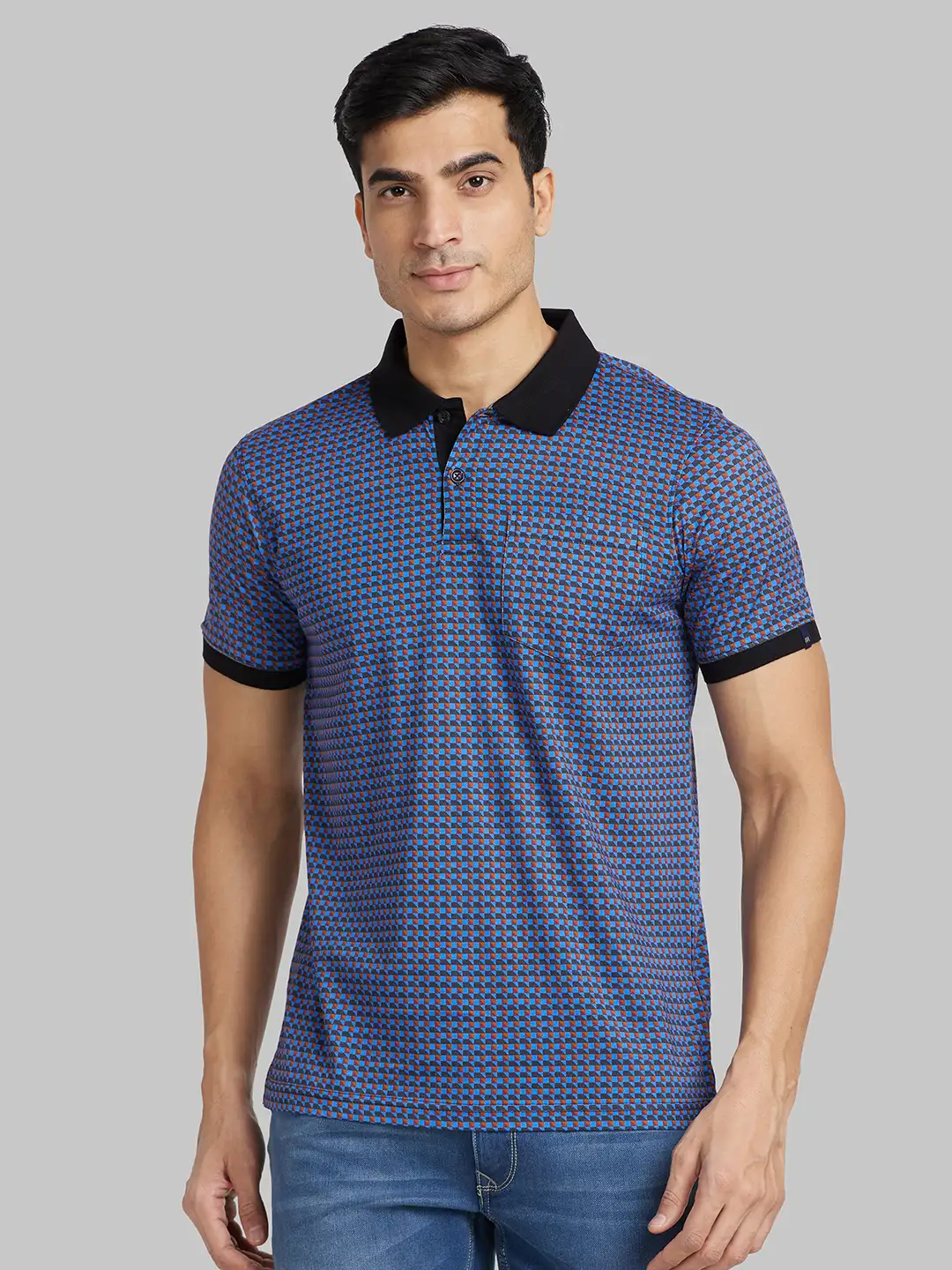 Raymond Men Blue Print Contemporary Fit Cotton T-Shirt