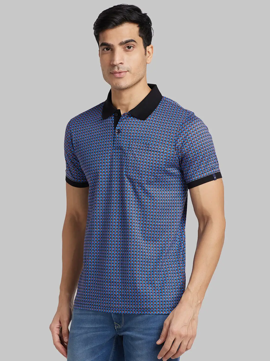 Raymond Men Blue Print Contemporary Fit Cotton T-Shirt - Image 3