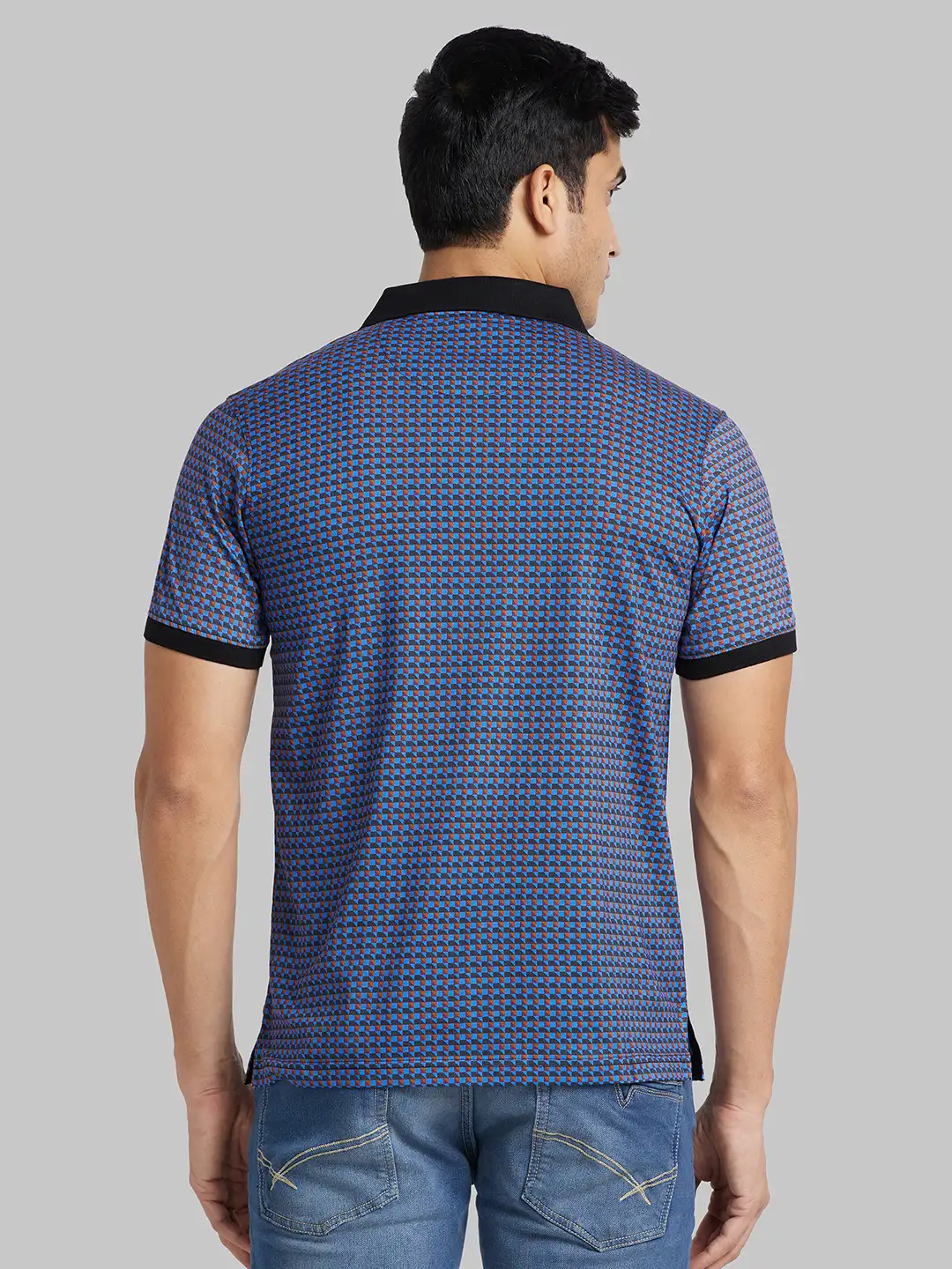 Raymond Men Blue Print Contemporary Fit Cotton T-Shirt - Image 4