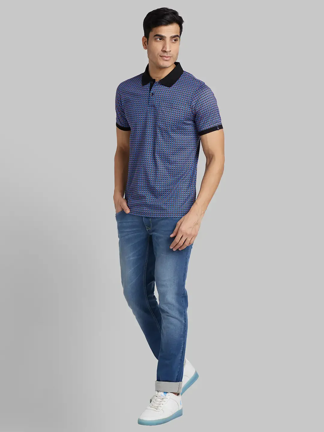 Raymond Men Blue Print Contemporary Fit Cotton T-Shirt - Image 5