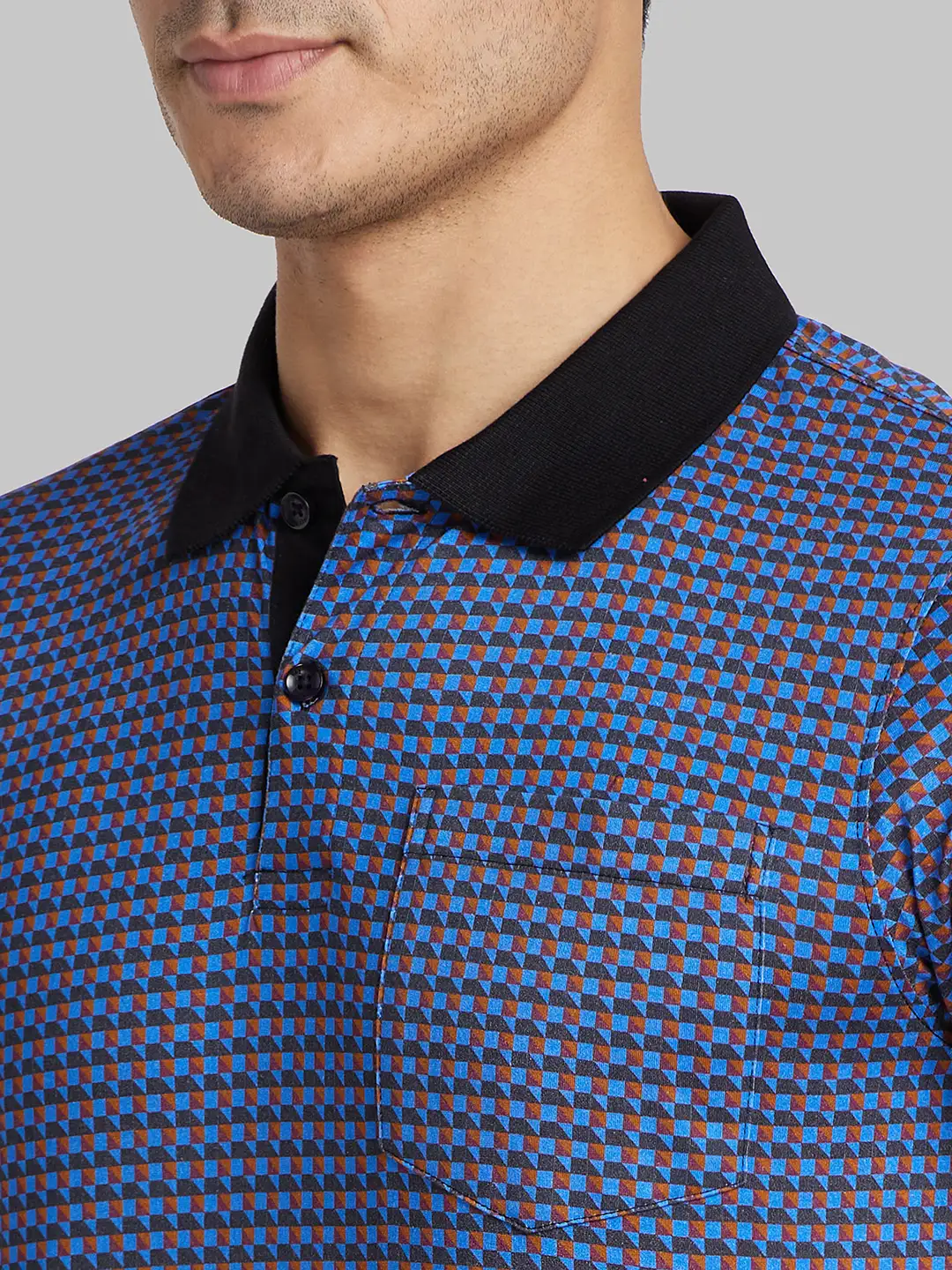 Raymond Men Blue Print Contemporary Fit Cotton T-Shirt - Image 6