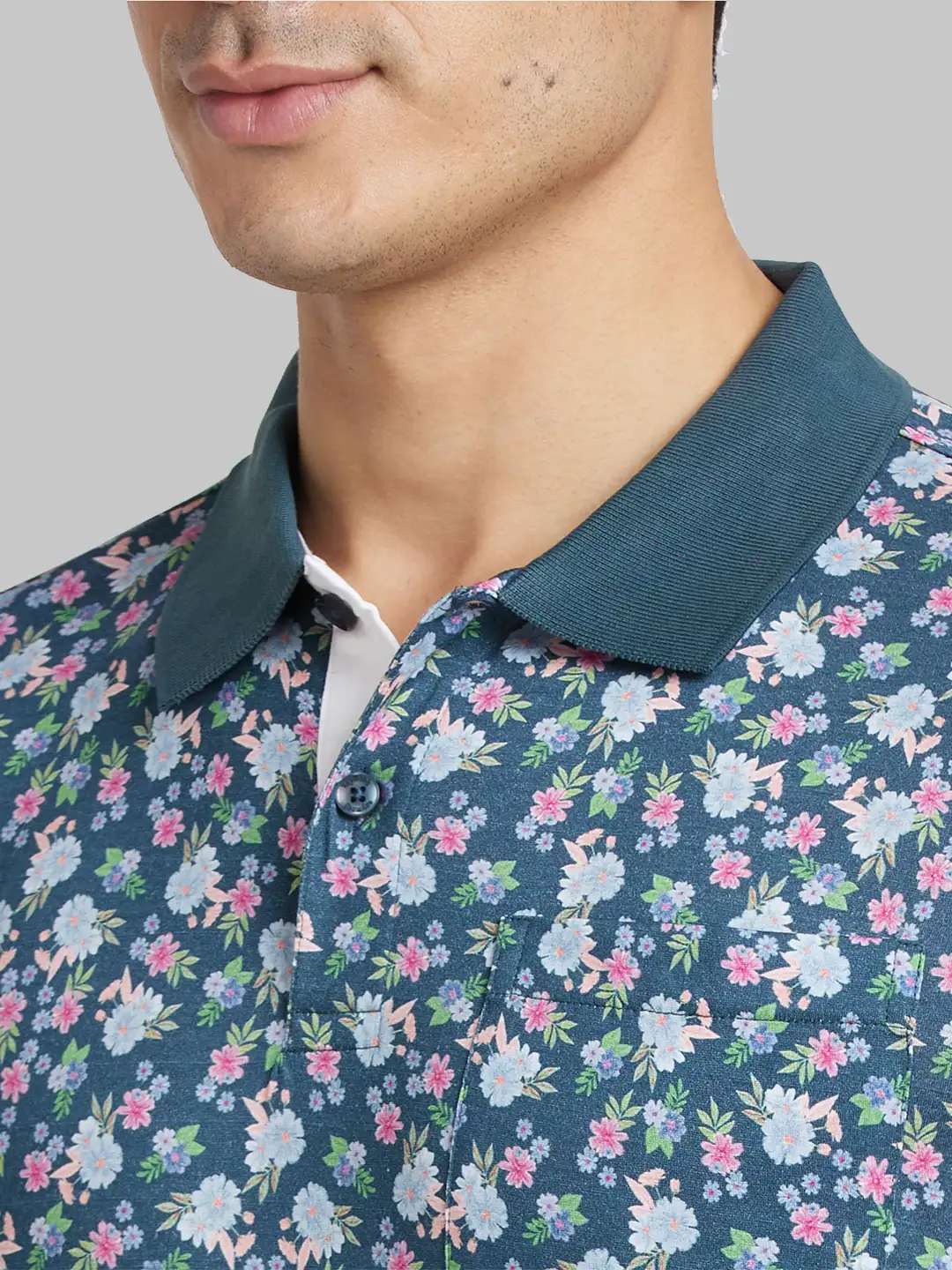 Raymond Men Blue Print Contemporary Fit Cotton T-Shirt - Image 6