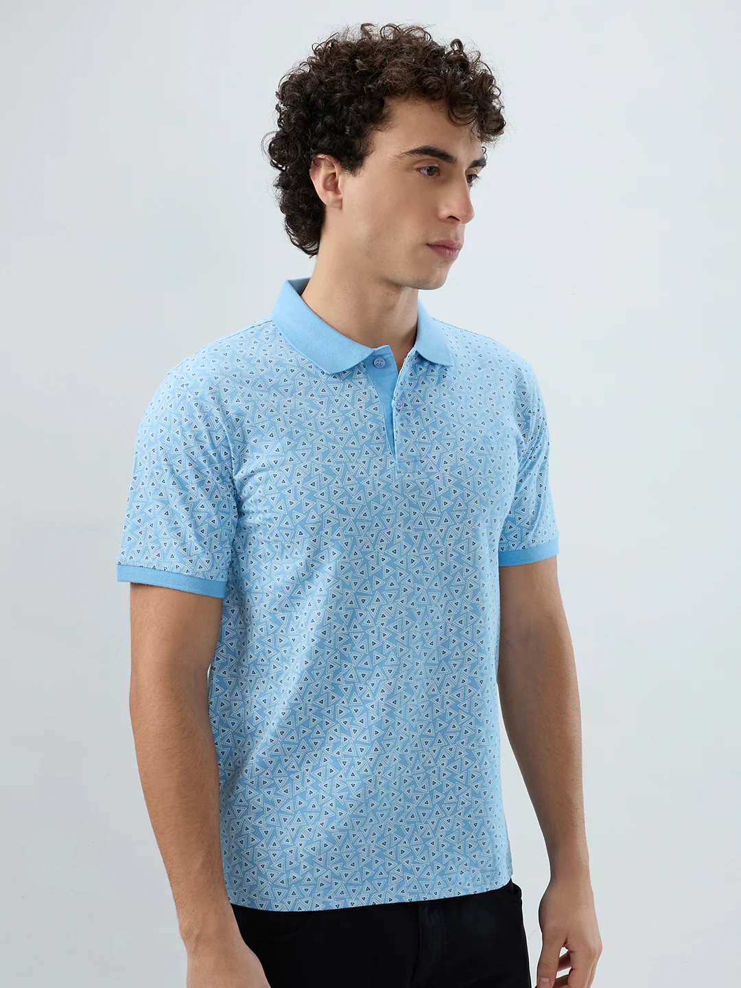 Raymond Men Blue Print Modern Fit Cotton T-shirt - Image 2