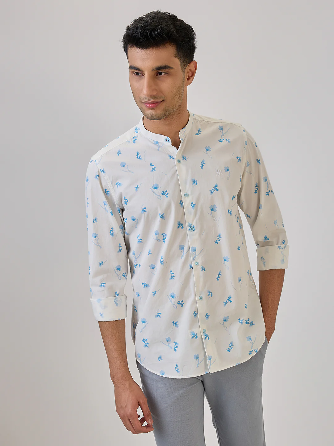 Raymond Men Blue Print Regular Fit Cotton Casual Shirt - Image 2