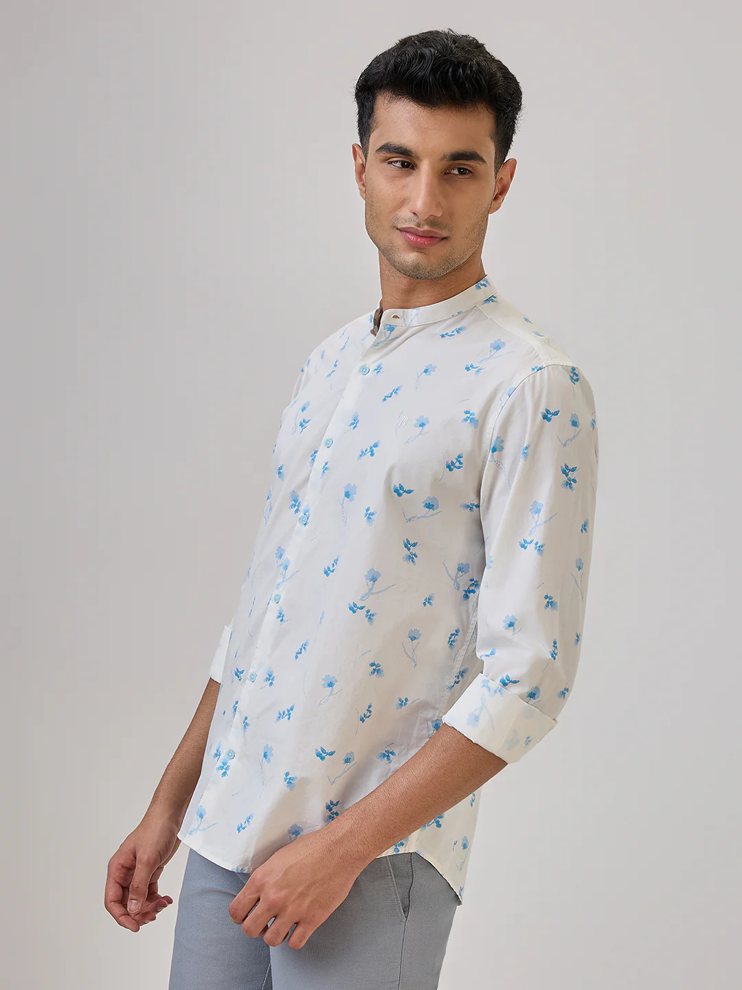 Raymond Men Blue Print Regular Fit Cotton Casual Shirt - Image 3