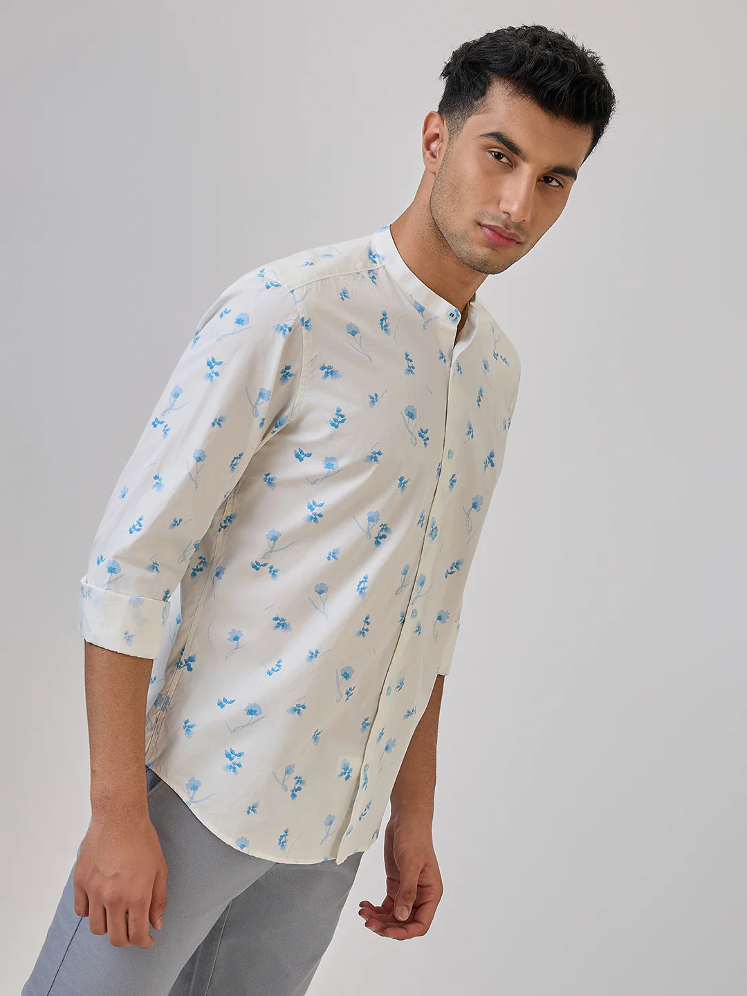 Raymond Men Blue Print Regular Fit Cotton Casual Shirt - Image 4
