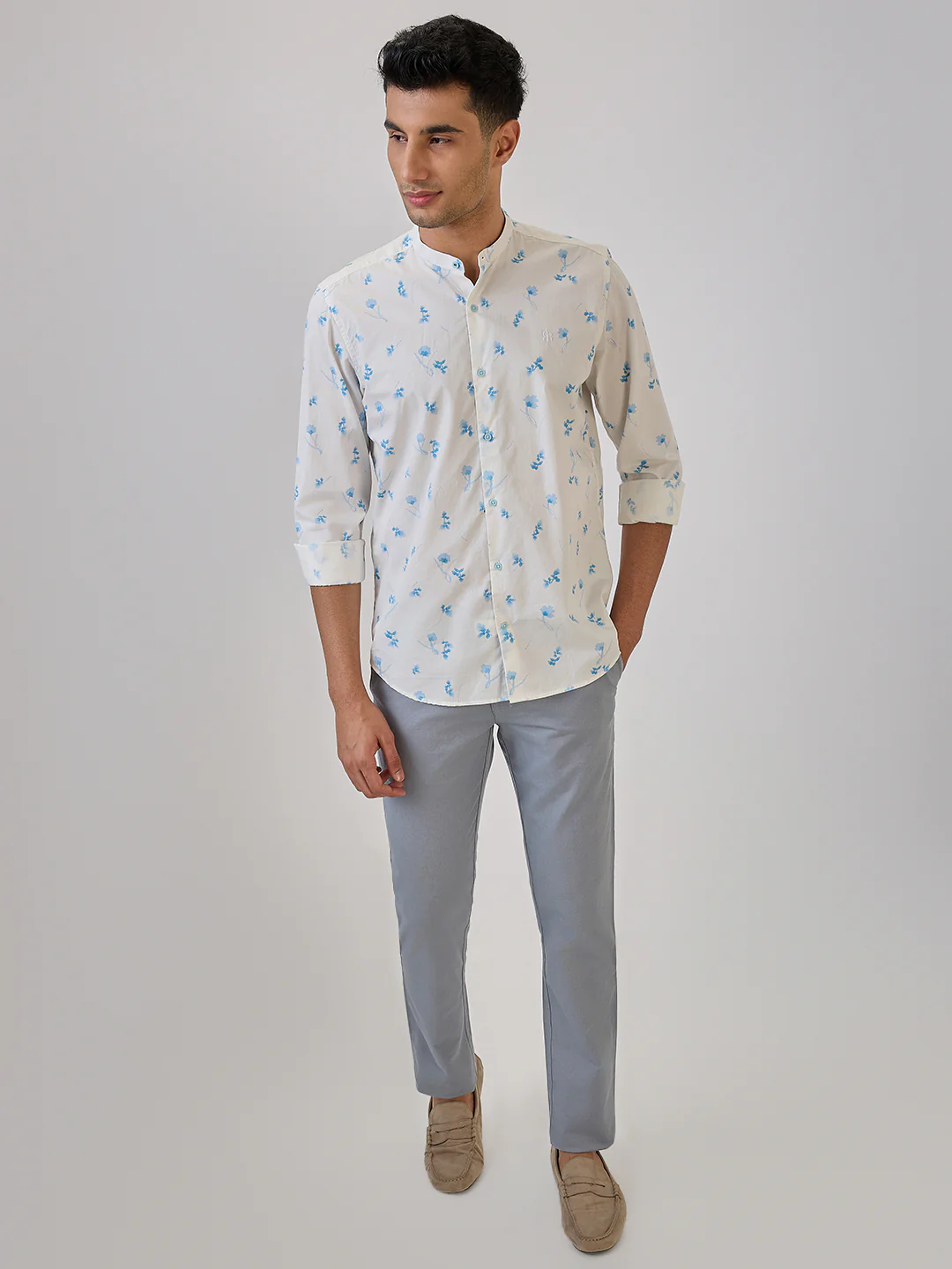 Raymond Men Blue Print Regular Fit Cotton Casual Shirt - Image 6
