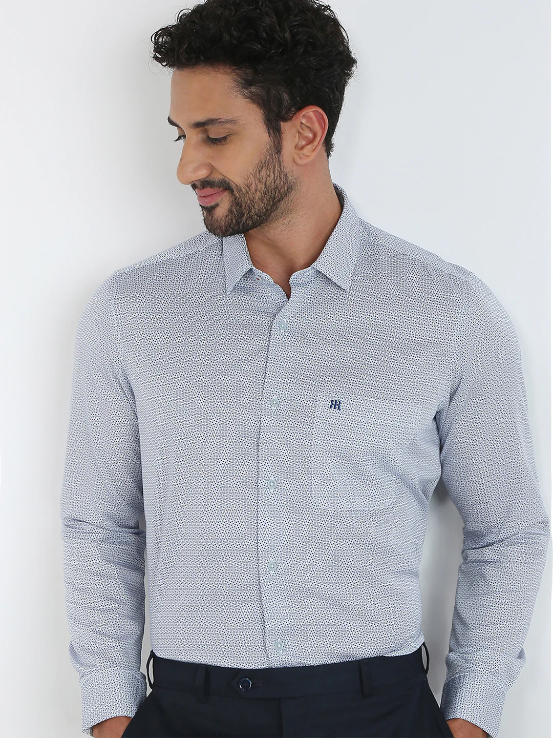 Raymond Men Blue Print Regular Fit Cotton Casual Shirt