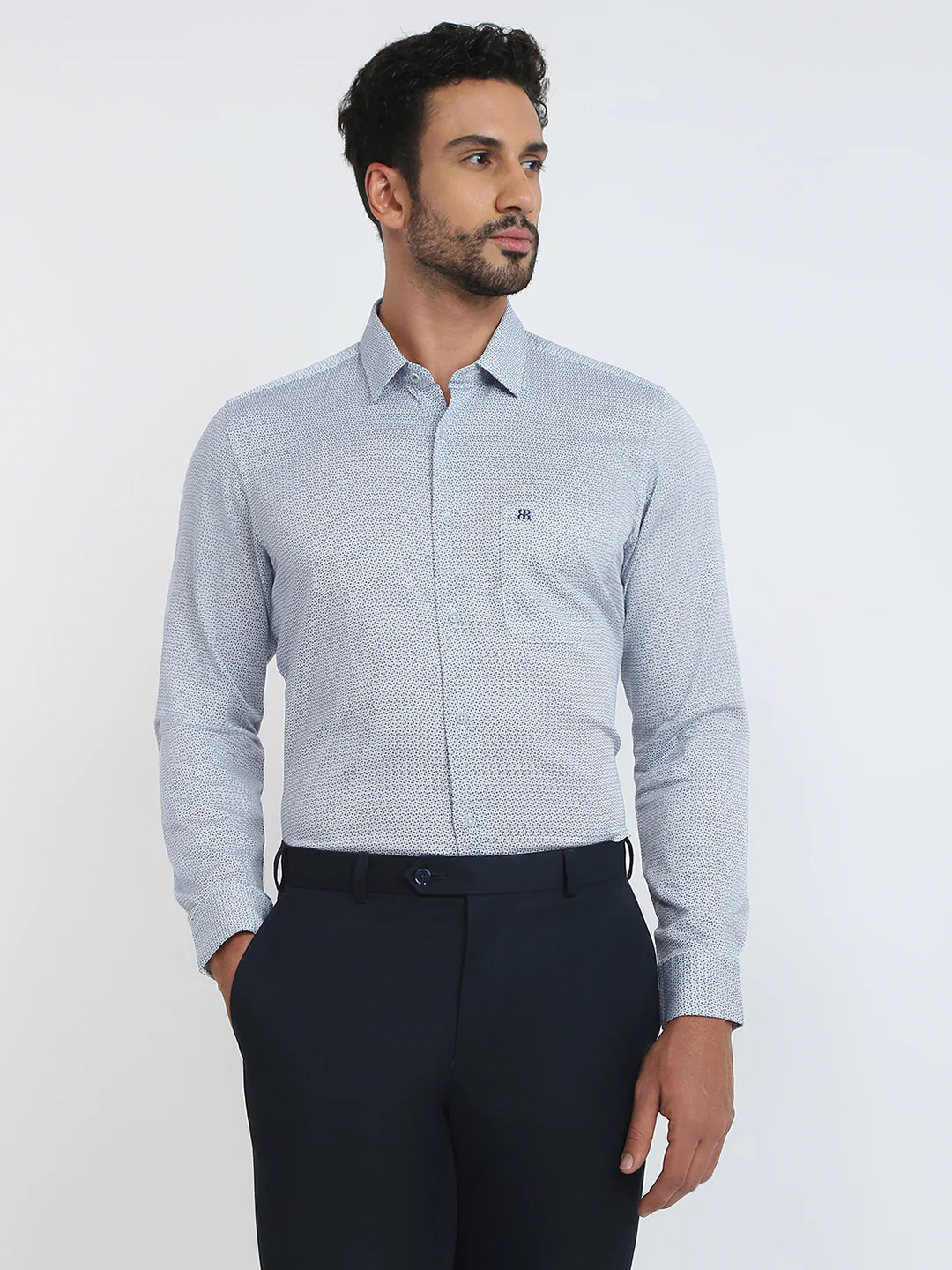Raymond Men Blue Print Regular Fit Cotton Casual Shirt - Image 2