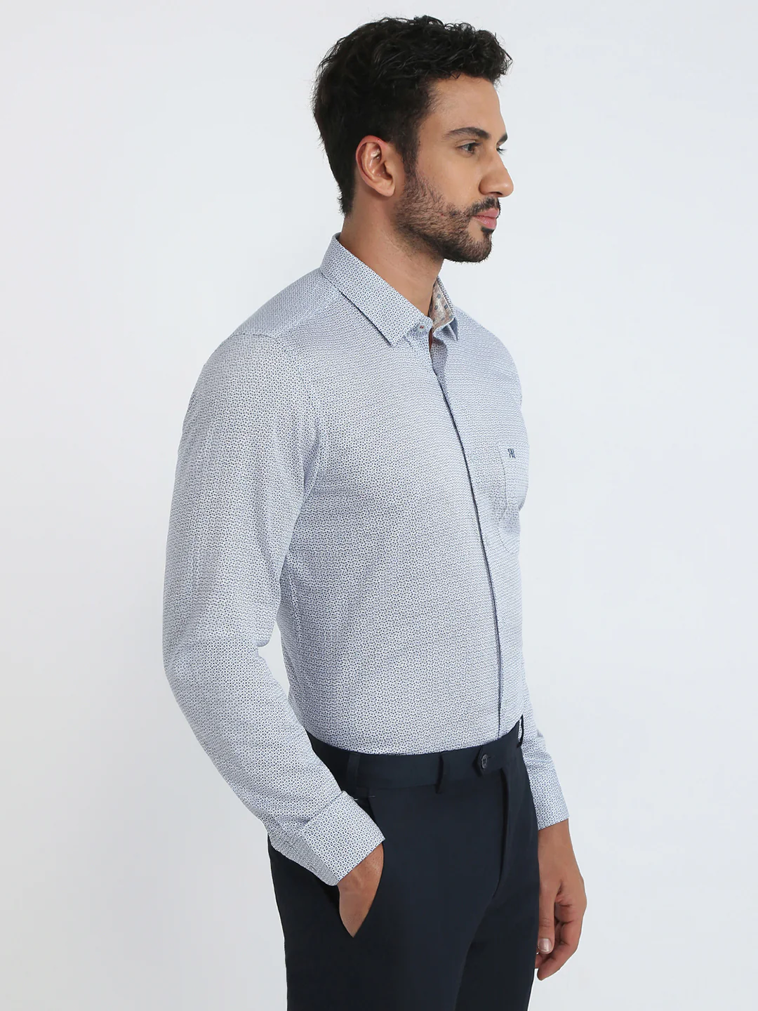 Raymond Men Blue Print Regular Fit Cotton Casual Shirt - Image 3