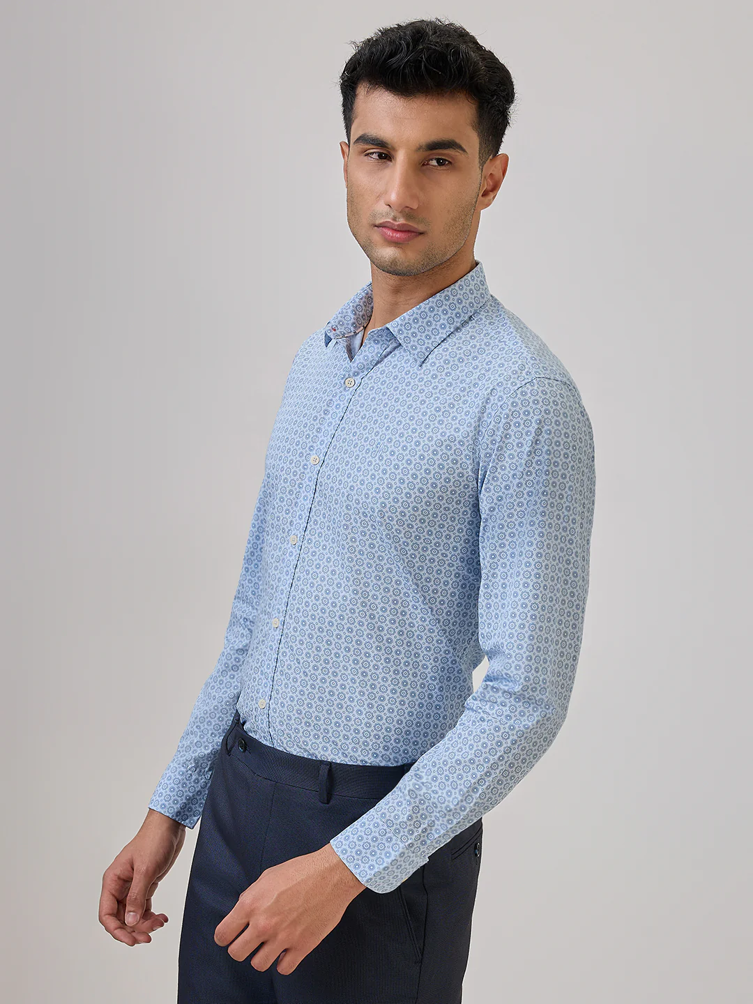 Raymond Men Blue Print Regular Fit Cotton Casual Shirt - Image 3